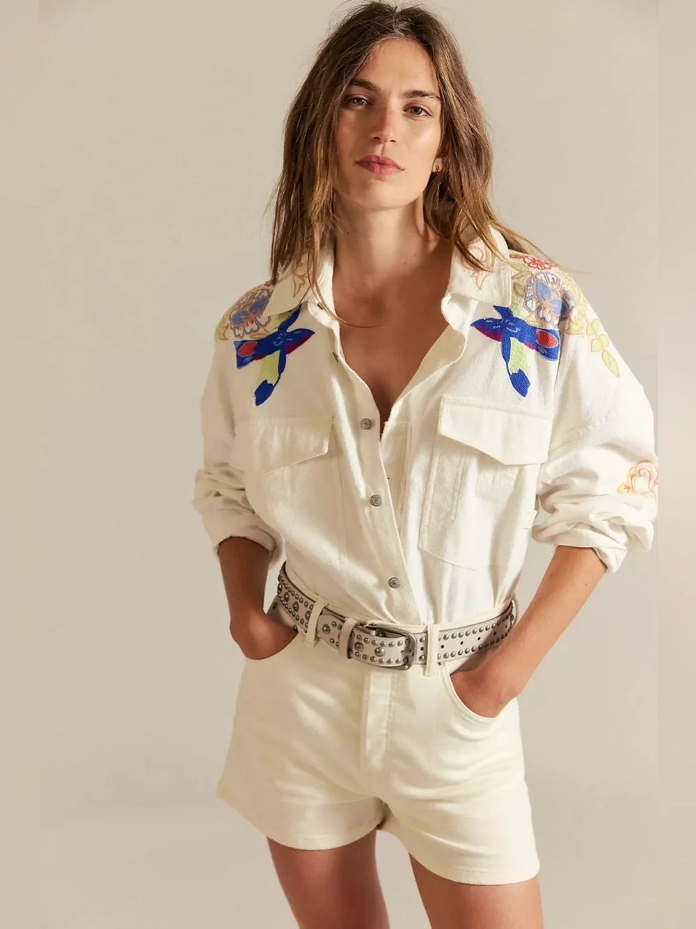 We The Free Take Flight Embroidered Cotton Shirt Size L
